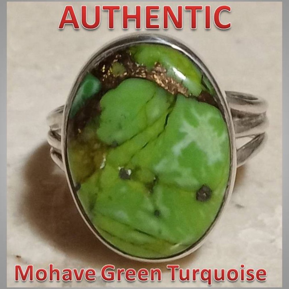 #3 AUTHENTIC Mohave Green Turquoise sterling silver Ring sz 5 3/4